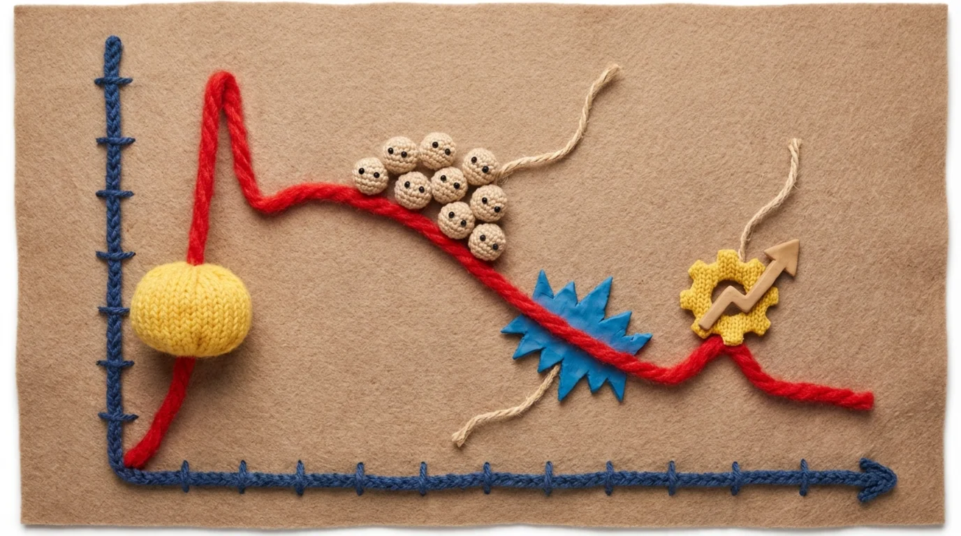 График показывает снижение виральности со временем, начиная с резкого роста и затем постепенно убывая под влиянием насыщения рынка и конкуренции.