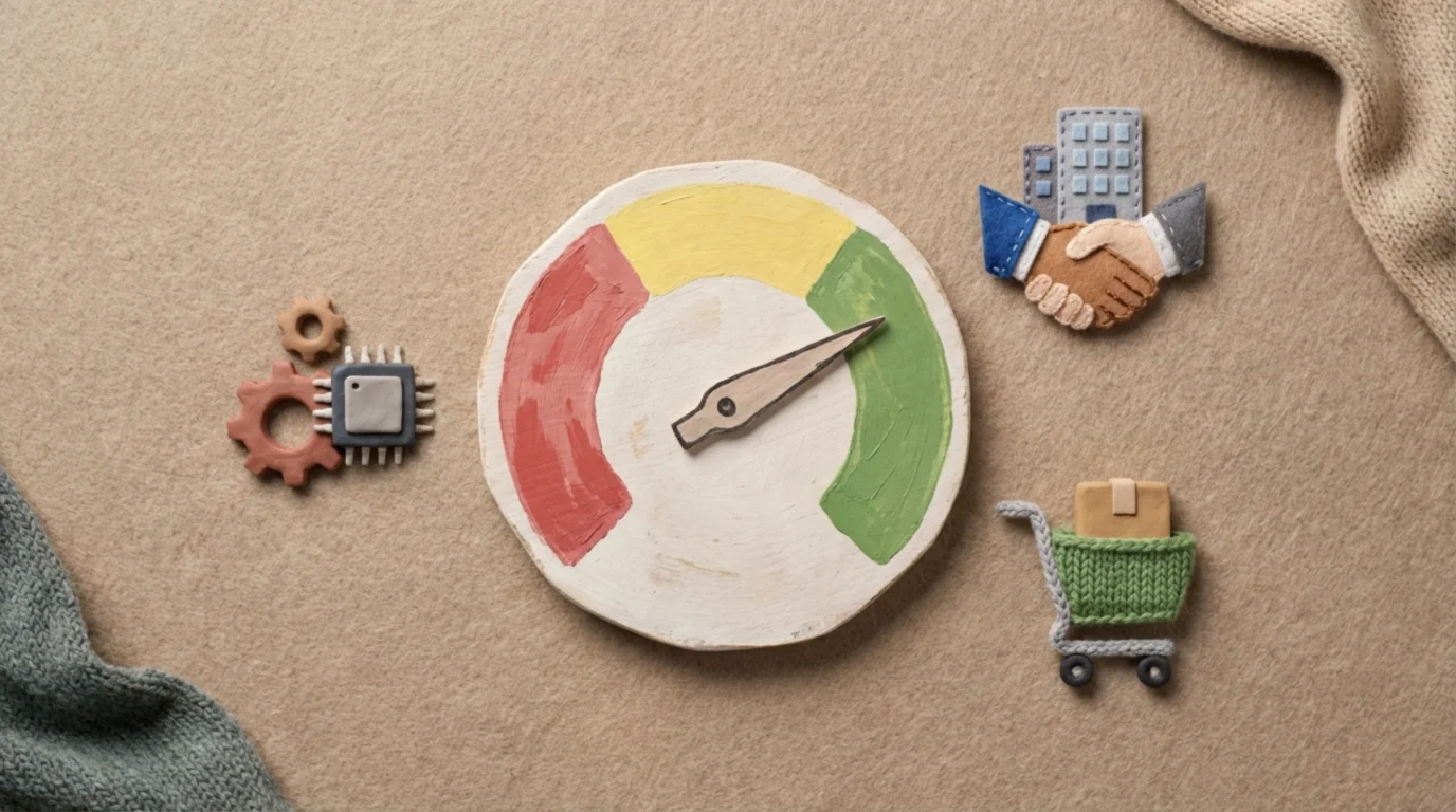 Стилизованная иллюстрация отражает разные отрасли с индикатором K-фактора, показывающим уровни от низкого до отличного для каждой.