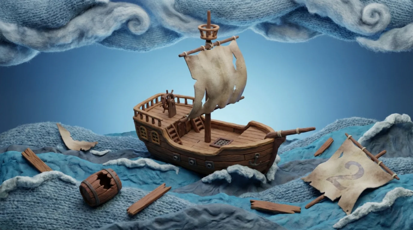 Корабль в шторме без компаса, символизирующий отсутствие анализа рынка и конкурентов. Product-led growth что это?