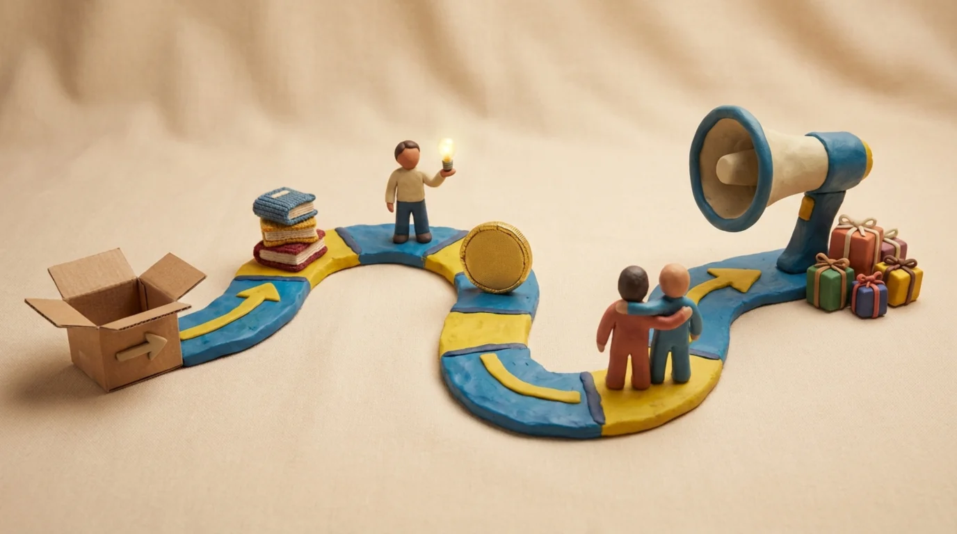 Визуализация ускоренного вирусного цикла: от онбординга к ценности и рекомендациям через ключевые этапы.