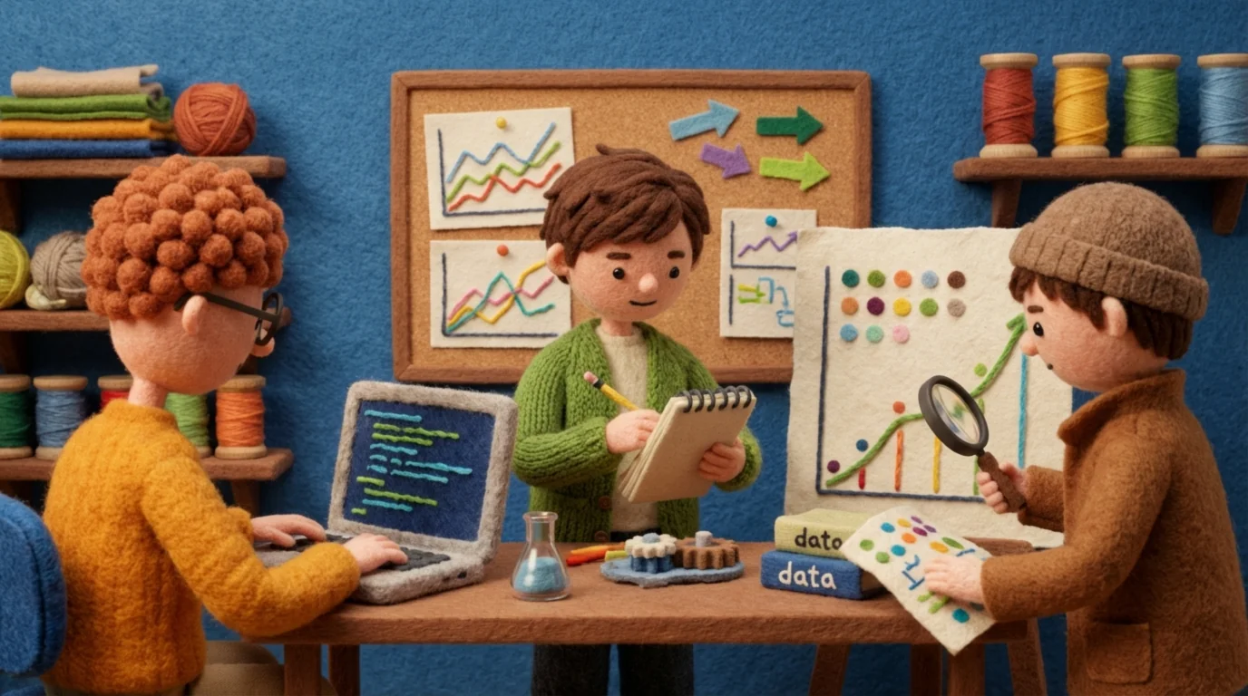 Визуализация команды, внедряющей эксперименты: кодирование, дизайн, анализ данных. Фаза реализации growth hacking.