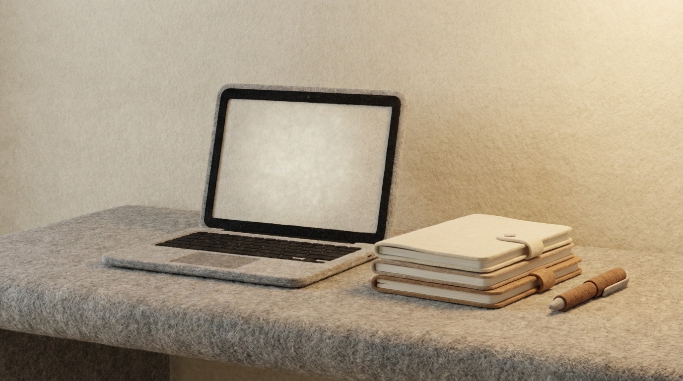 A well-organized, minimalist desk with a single, clean laptop, a neatly stacked notebook, and a single, elegant pen. The scene is immaculate and orderly, suggesting professionalism and attention to detail. A soft, ambient light illuminates the space, creating a calm and inviting atmosphere. The color palette is neutral and sophisticated, with subtle textures and a focus on clean lines, conveying a sense of reliability and competence.