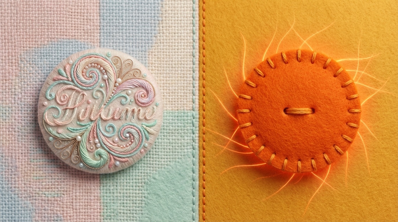 A split screen composition, divided vertically down the middle. On the left side, a visually elaborate, ornate button with delicate script and a muted, aesthetically pleasing color palette (e.g., soft pastels) is subtly placed on a webpage. No clear indication of action. On the right side, a much simpler, boldly colored button (e.g., vibrant orange) with clear, concise text (e.g., "Get Quote Now") is prominently displayed on an otherwise plain background. A faint, almost invisible, line of energy or a subtle glow emanates from the effective button on the right, contrasting with the static, decorative one on the left. The overall mood is one of direct action versus passive aesthetics. The left side has a serene, artistic mood, while the right side feels direct and purposeful.