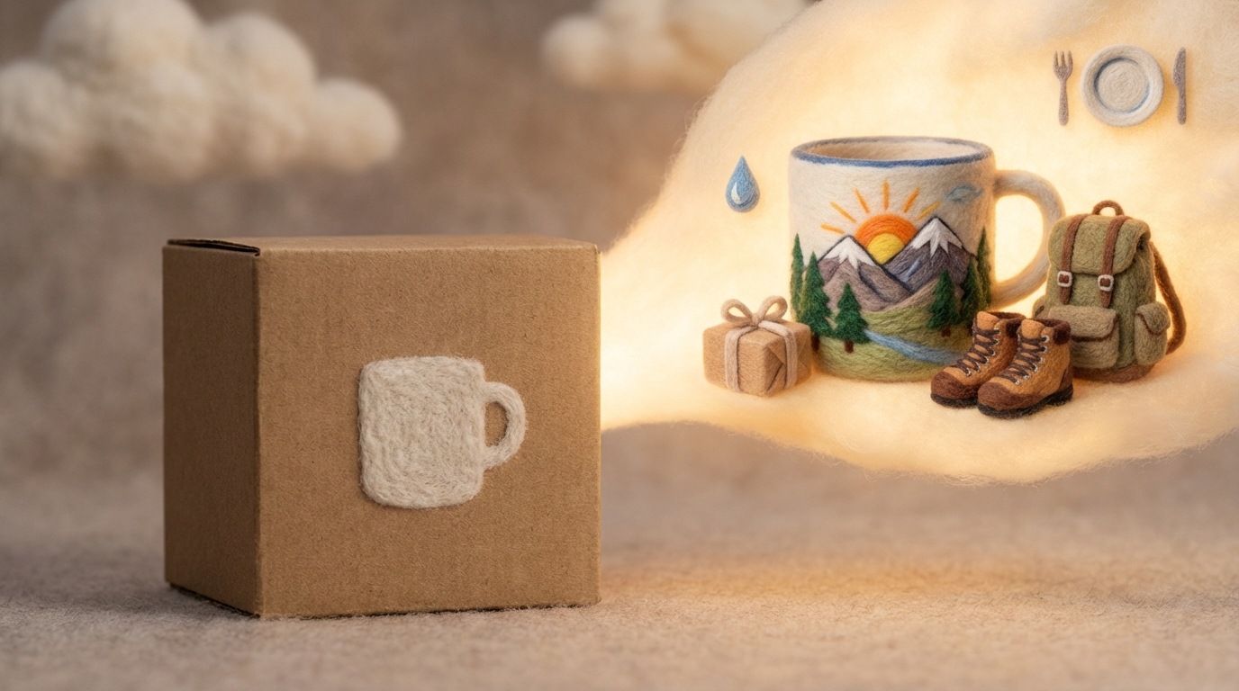 A plain, generic product label on a box, initially showing only a broad category like "Mug." This label then visually transforms, expanding to reveal a highly detailed, specific description: "Hand-painted ceramic mug, 'Mountain Vista' design, perfect for hikers, dishwasher safe, ideal birthday gift." The transformation highlights the added value of specificity.