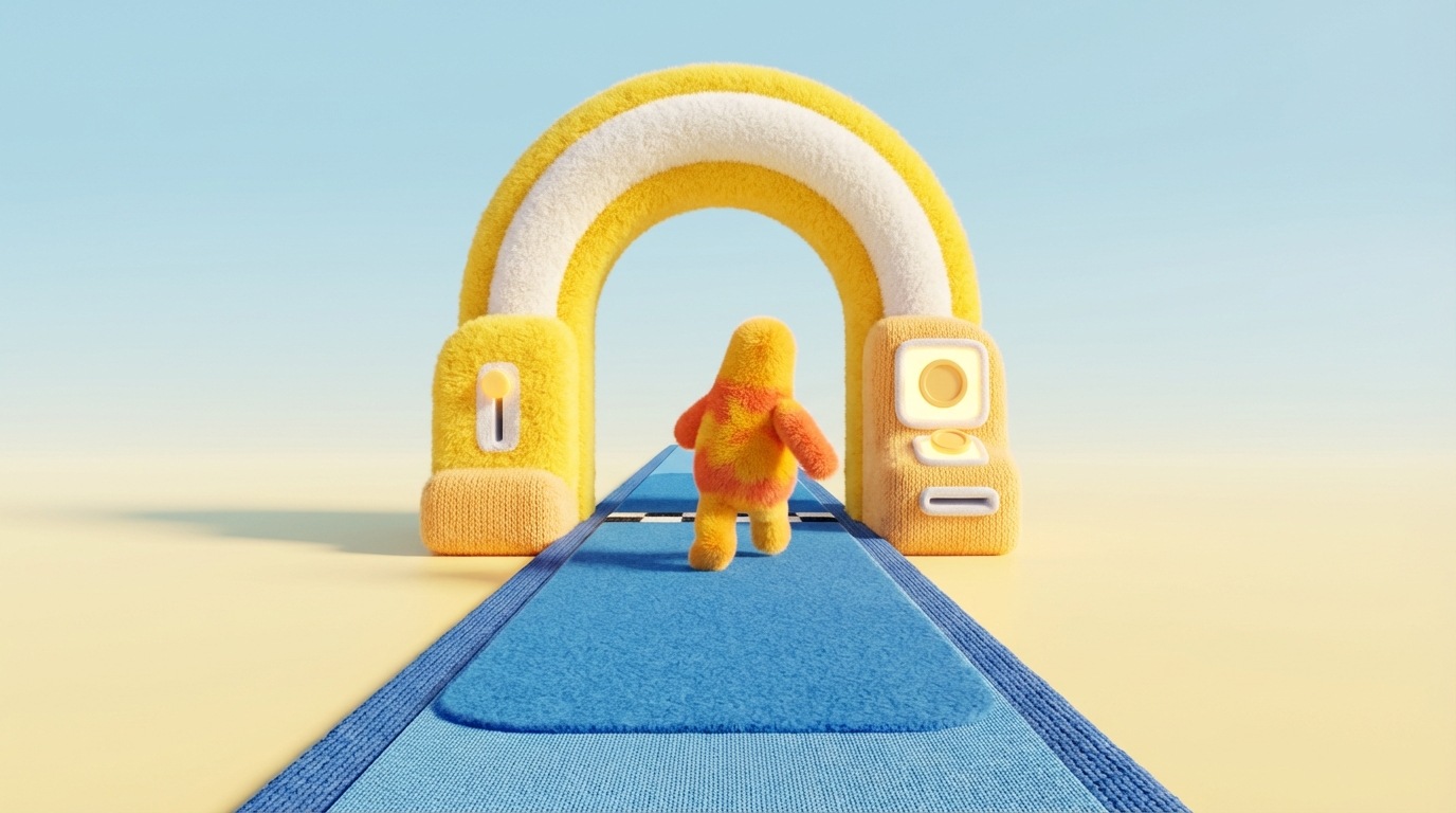 A clear, straight path leading directly to a brightly lit, prominent finish line or a stylized payment terminal at the end. The path is devoid of obstacles or distractions. A single, abstract figure is just about to cross the finish line. The background is clean and minimalist, emphasizing the directness of the journey. The color palette uses bright, encouraging yellows and whites for the finish line, contrasting with a clean, clear blue path, conveying ease and finality.