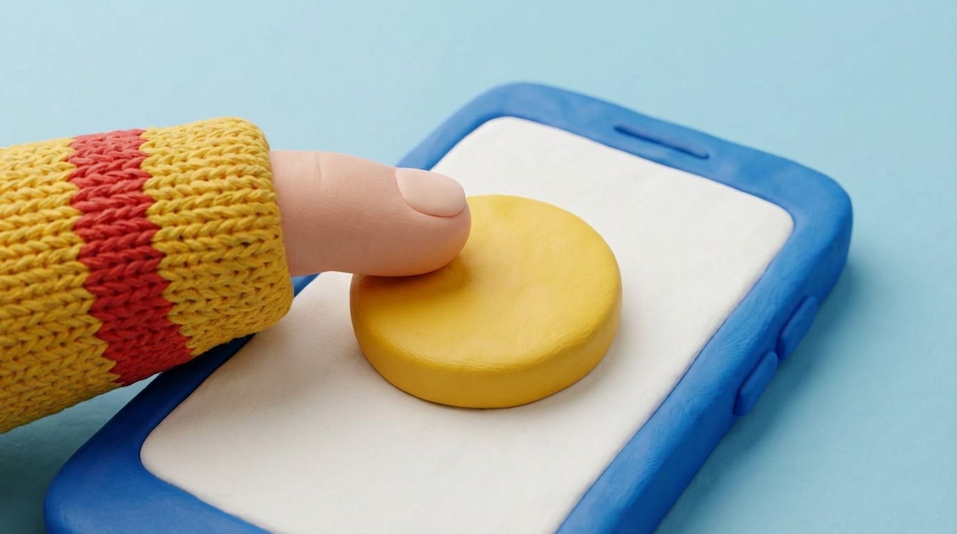 A close-up shot of a smartphone screen, with a thumb hovering over a large, clearly defined, and centrally located button (CTA). The button is surrounded by ample whitespace, making it easy to tap. The background of the screen is simple, ensuring no distractions. The overall impression is one of effortless interaction. Bright, clear screen with a soft, natural hand. Slightly elevated perspective.