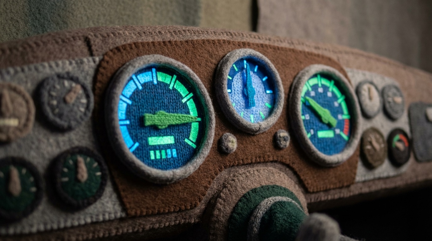 A dashboard-like display with three to five prominent, clearly defined gauges or dials, each showing a specific, easily readable metric. Surrounding these main indicators are numerous smaller, blurred, and less distinct dials, suggesting less important information. The main gauges are brightly lit and stand out. The mood is focused and efficient. A medium close-up shot. The color palette uses a stark contrast: bright, clear greens and blues for the important metrics, against muted grays and browns for the background and less important elements, emphasizing clarity and priority.