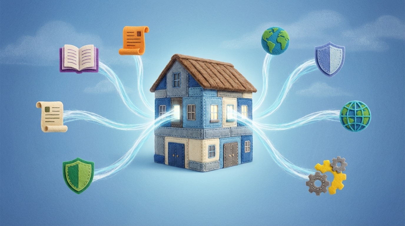A large, central digital platform or website icon, depicted as a sturdy, well-designed building. Several smaller, distinct website icons, each representing an authoritative resource, are shown sending glowing, ethereal lines (links) towards the central platform. These lines converge and visibly strengthen the central platform, making it appear more prominent and solid. The background is a soft, gradient blue, suggesting a vast digital space. The overall composition emphasizes the idea of digital endorsements and trust transfer.