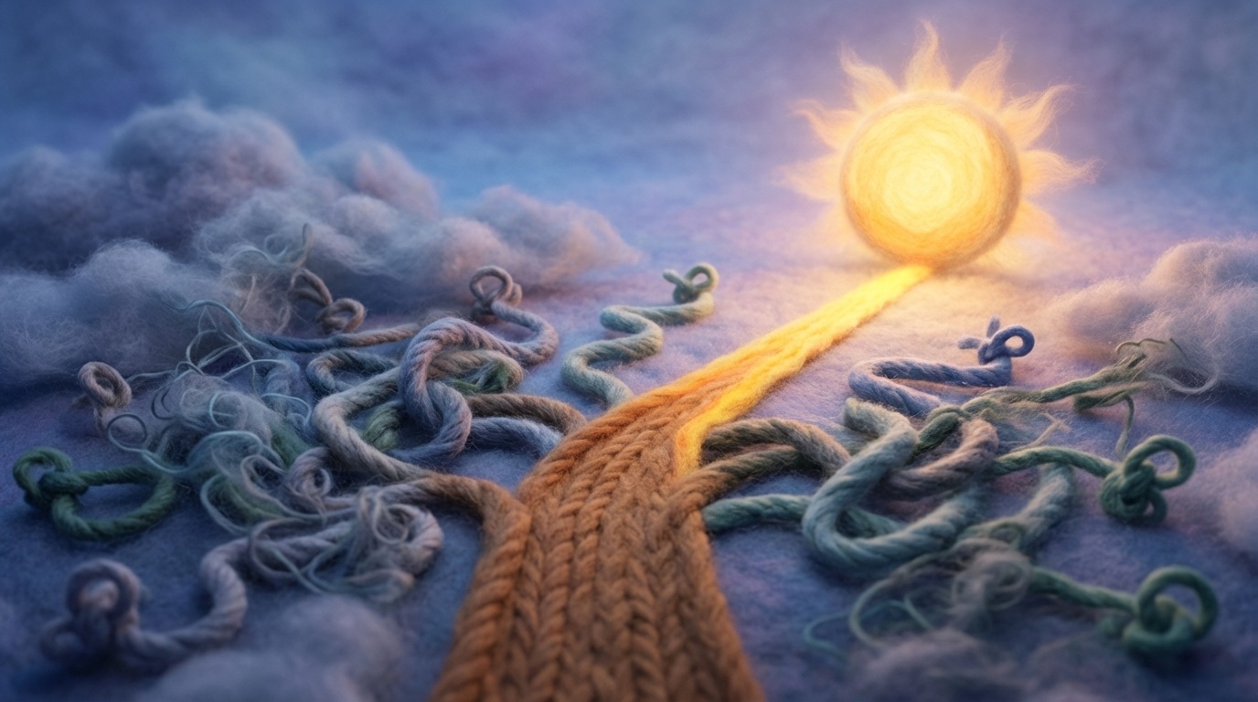 A visual of a decision tree or branching paths. A single, broad initial path splits into many uncertain, winding routes, some leading to dead ends. In contrast, a specific, narrow path branches off early and leads directly and clearly to a well-defined, brightly lit destination. The mood is one of confusion versus clarity.