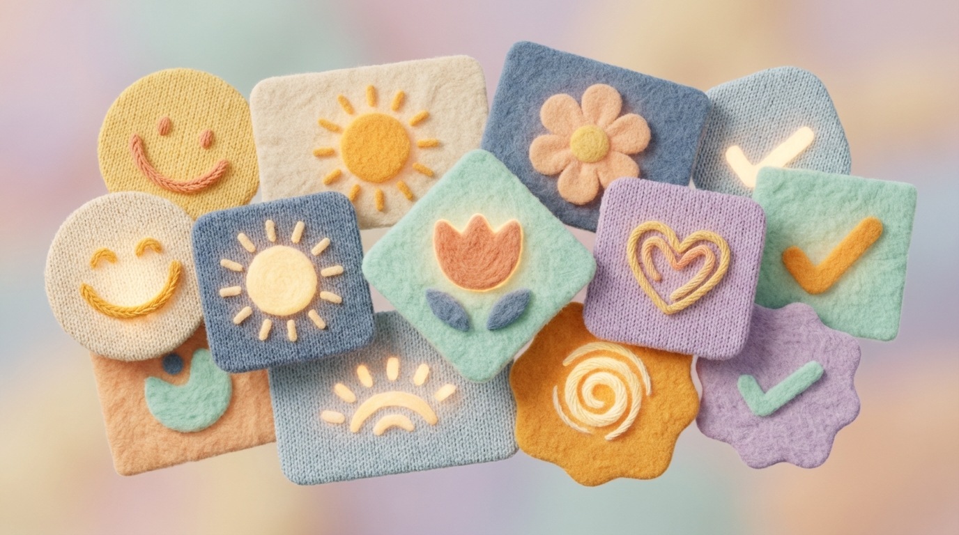 A collection of diverse, stylized small cards or notes with abstract positive symbols on them, arranged in a gentle, overlapping cascade. Each card has a slightly different shape or color, implying varied individual voices contributing to a collective positive sentiment. The overall composition suggests a multitude of positive experiences. The color palette is varied but harmonious, with soft pastels and gentle glows, creating an uplifting and trustworthy mood.