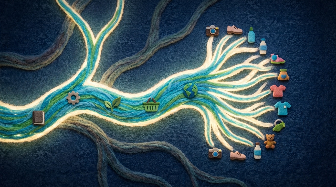 A digital map representing a website's structure, with a prominent, brightly lit path labeled "Category Pages" that branches into many smaller, also brightly lit paths leading to product pages. Other paths are dim and less defined. The category path has small, distinct symbols representing unique content. A sense of clarity and guidance. Blue and green dominant colors.