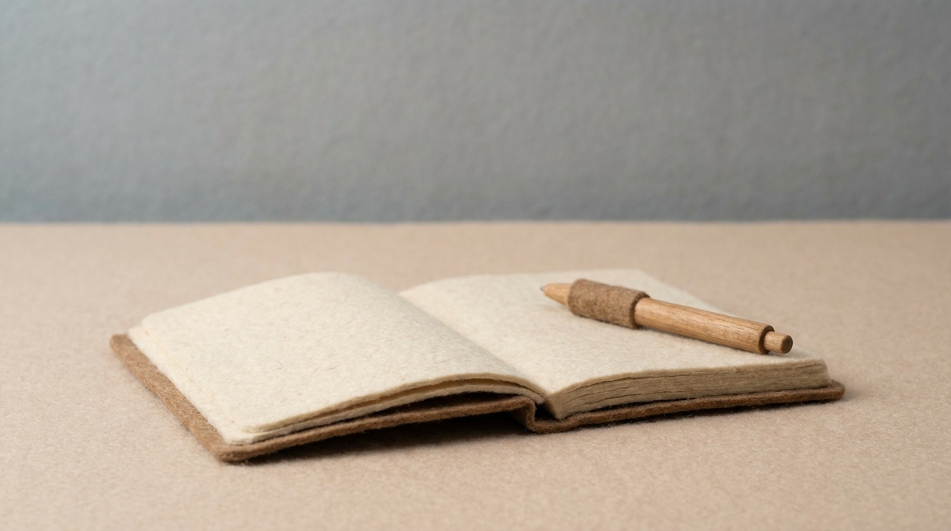 A clear, uncluttered workspace with a single, open notebook and a pen resting on it. The background is a soft, neutral tone, and the lighting is even and gentle, creating a sense of calm and focus. The composition is simple and direct, emphasizing self-sufficiency and internal capability.