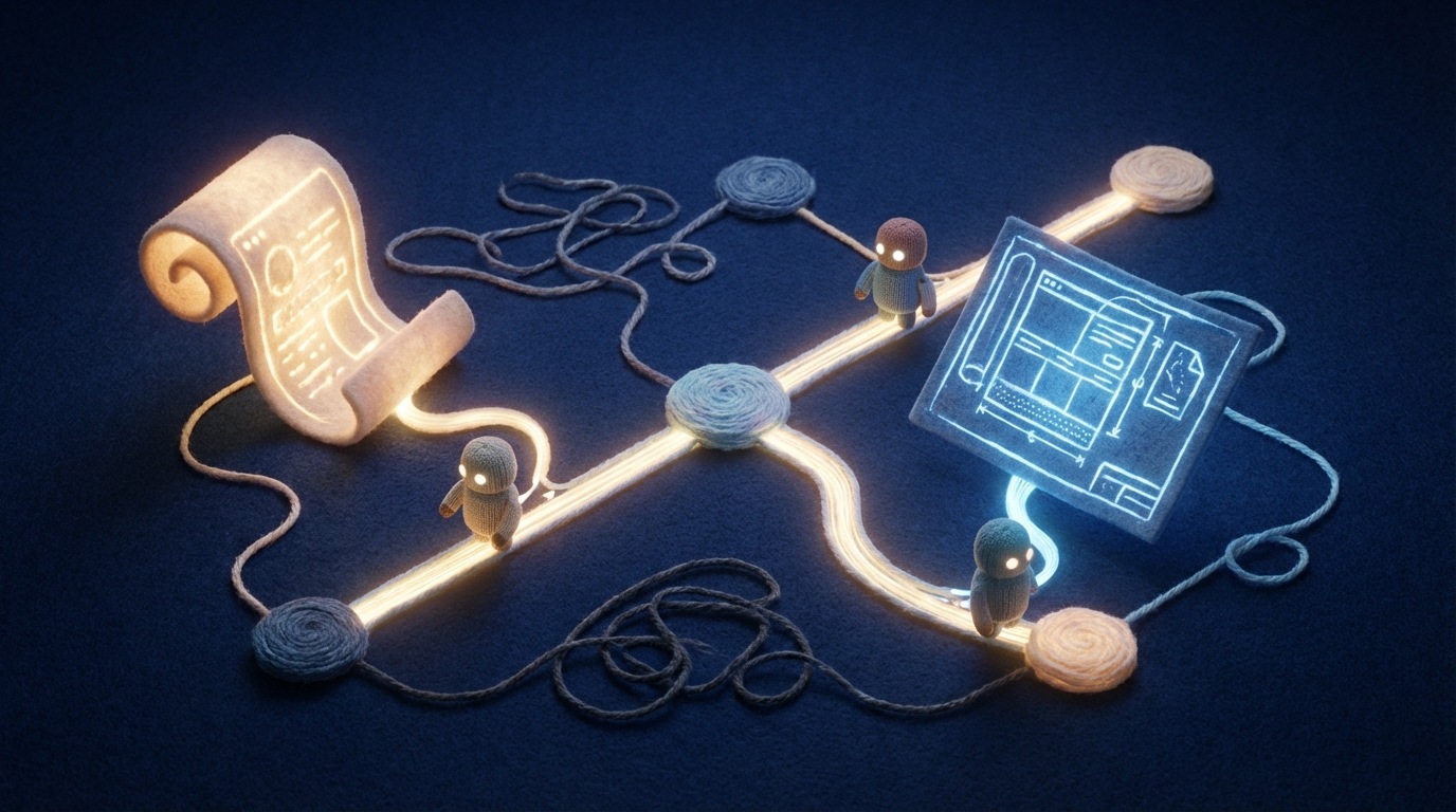 A stylized, glowing digital map of a complex website, with clearly marked paths and nodes. Two ethereal, glowing entities, one shaped like a small scroll (robots.txt) and the other like a detailed blueprint (sitemap.xml), are guiding small, simplified robot figures along the correct paths. The background is a soft, dark blue, highlighting the glowing elements. A sense of order and clear direction.