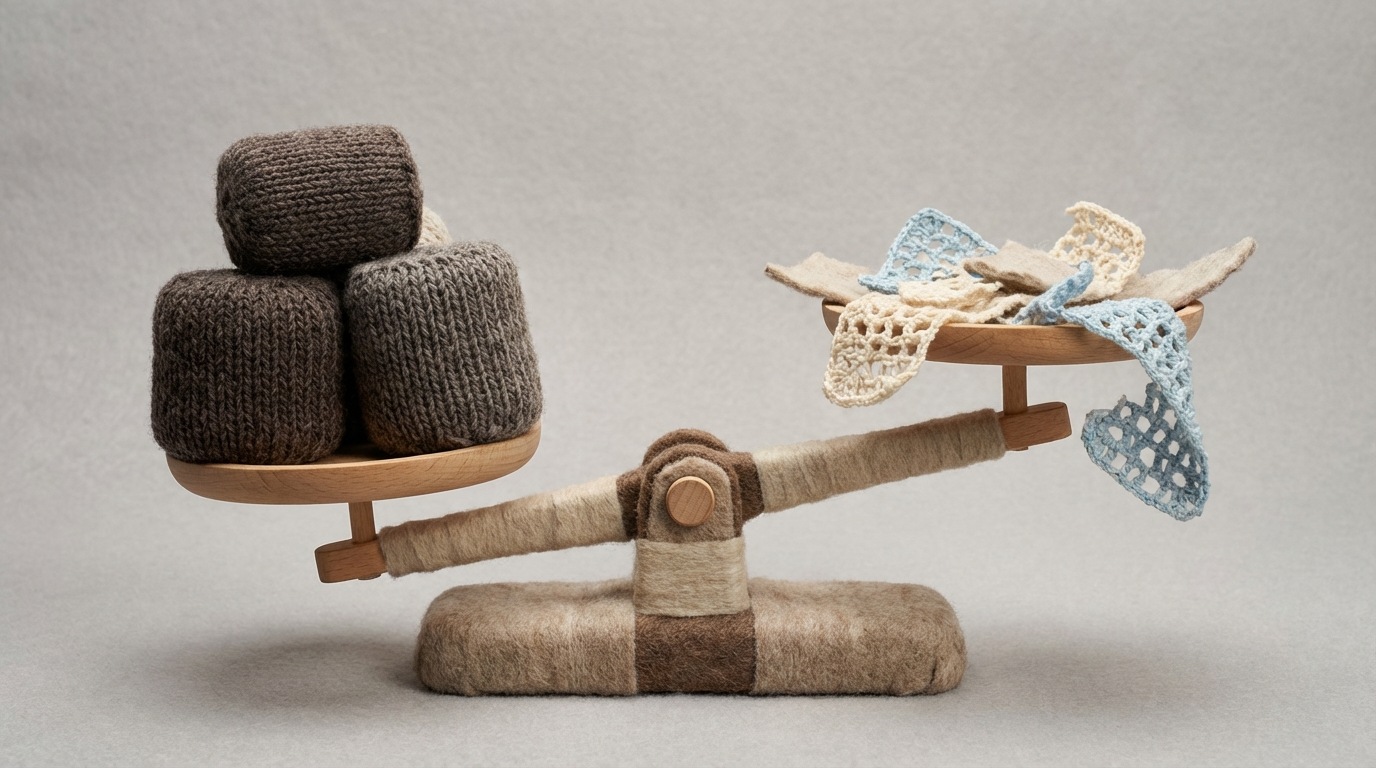 A stylized, balanced scale with two distinct sides. On one side, several heavy, solid blocks represent a competitor's strengths, causing that side to weigh down. On the other side, lighter, fragmented blocks symbolize their weaknesses, causing that side to be elevated. The scale is made of simple, clean lines, set against a neutral background. The mood is analytical and objective. Side view, emphasizing the imbalance.