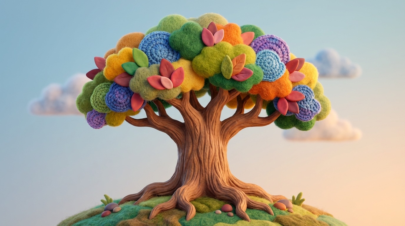 A stylized illustration of a tree with deep roots and strong branches. The leaves are depicted in various vibrant colors, suggesting growth and diversity, while the roots are firmly planted in the ground, symbolizing a strong foundation. The overall image conveys stability, growth, and integration.