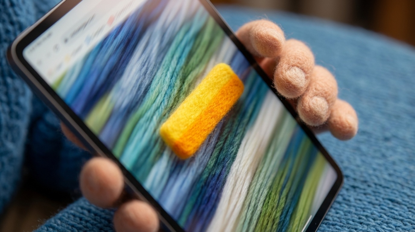 A close-up, slightly blurred image of a fast-scrolling webpage on a tablet screen. Amidst the blur, a single, brightly highlighted headline in a contrasting color stands out sharply, drawing the eye and appearing static against the moving background. This emphasizes how a good headline "stops" the scroll. The tablet is held at an angle, and the surrounding environment is softly out of focus, focusing all attention on the highlighted text.