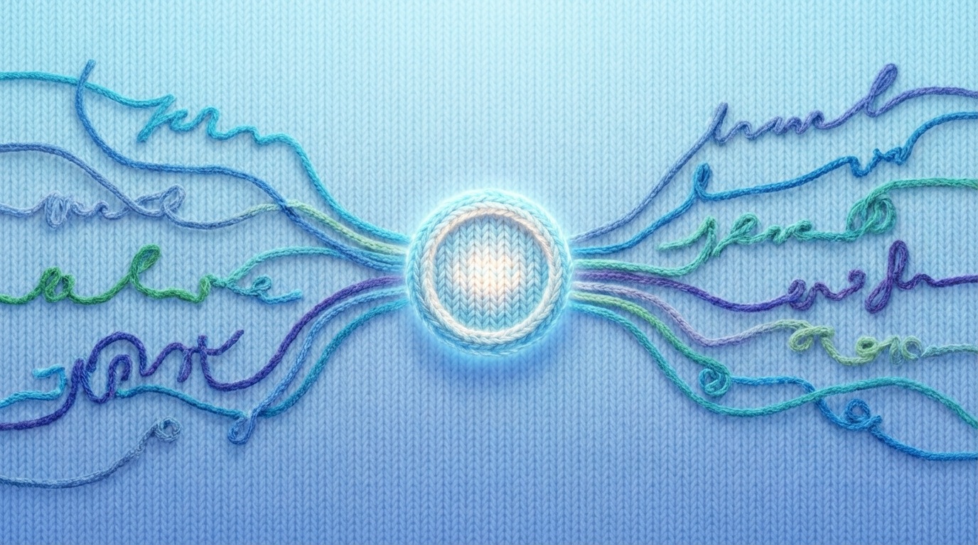 A simple, clean website interface with a prominent, glowing button in the center labeled "Act Now" or "Get Started". Around it, various abstract lines of text are flowing towards the button, indicating that information leads to action. The background is a soft, gradient blue, creating a sense of clarity and purpose. The overall composition emphasizes a clear path to conversion.