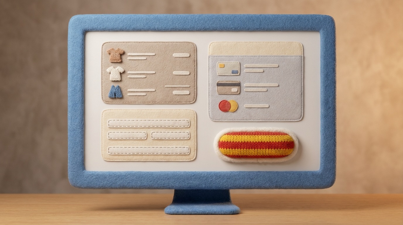 A meticulously designed checkout page presented on a large monitor. The layout is clean, with ample white space, clear typography, and distinct sections for order summary, shipping, and payment. A single, well-placed call-to-action button stands out with a contrasting color. The overall impression is one of professionalism, order, and trustworthiness.