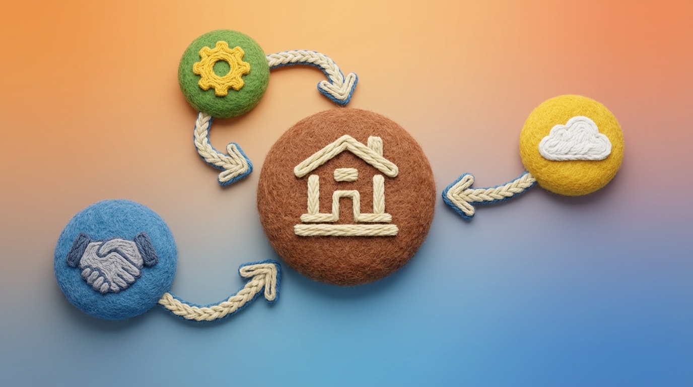 A visual representation of interconnected nodes. One central node is labeled «Your Company,» and several other nodes, labeled «Partner A,» «Partner B,» and «Partner C,» are connected to it. Arrows indicate a flow of clients from the partner nodes to the central node. The background is a clean, abstract gradient.