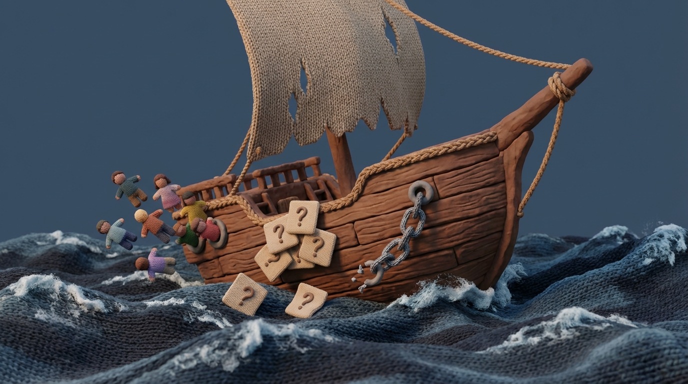 A visual metaphor for common B2B SMM mistakes: a sinking ship labeled 