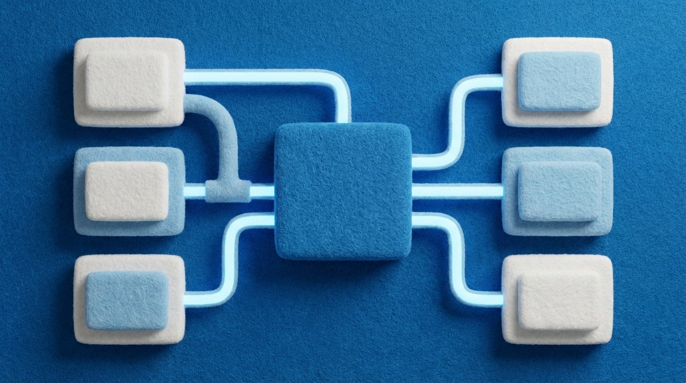 An abstract, clean architectural blueprint of a website structure, viewed from above. It shows clear, interconnected blocks representing main sections, with smaller, nested blocks for sub-pages. Illuminated pathways or "breadcrumbs" indicate a smooth user journey through the site. The overall impression is one of order, logic, and ease of access. The color palette is composed of various shades of blue and white, suggesting clarity and professionalism.