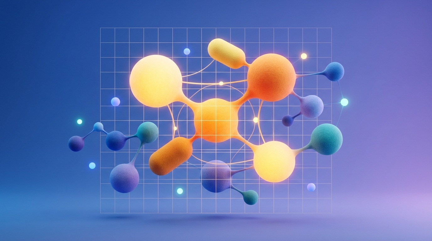 A cluster of interconnected abstract words and phrases floating in a digital space, representing keywords and interests. Some words are brightly illuminated and larger, indicating high relevance and volume (e.g., "Business Automation," "SaaS Solutions"), while others are smaller and dimmer, representing niche or less frequent terms. A subtle filter grid is overlaid, showing the process of selection and refinement. The background is a gradient of blues and purples, suggesting a sophisticated digital environment.