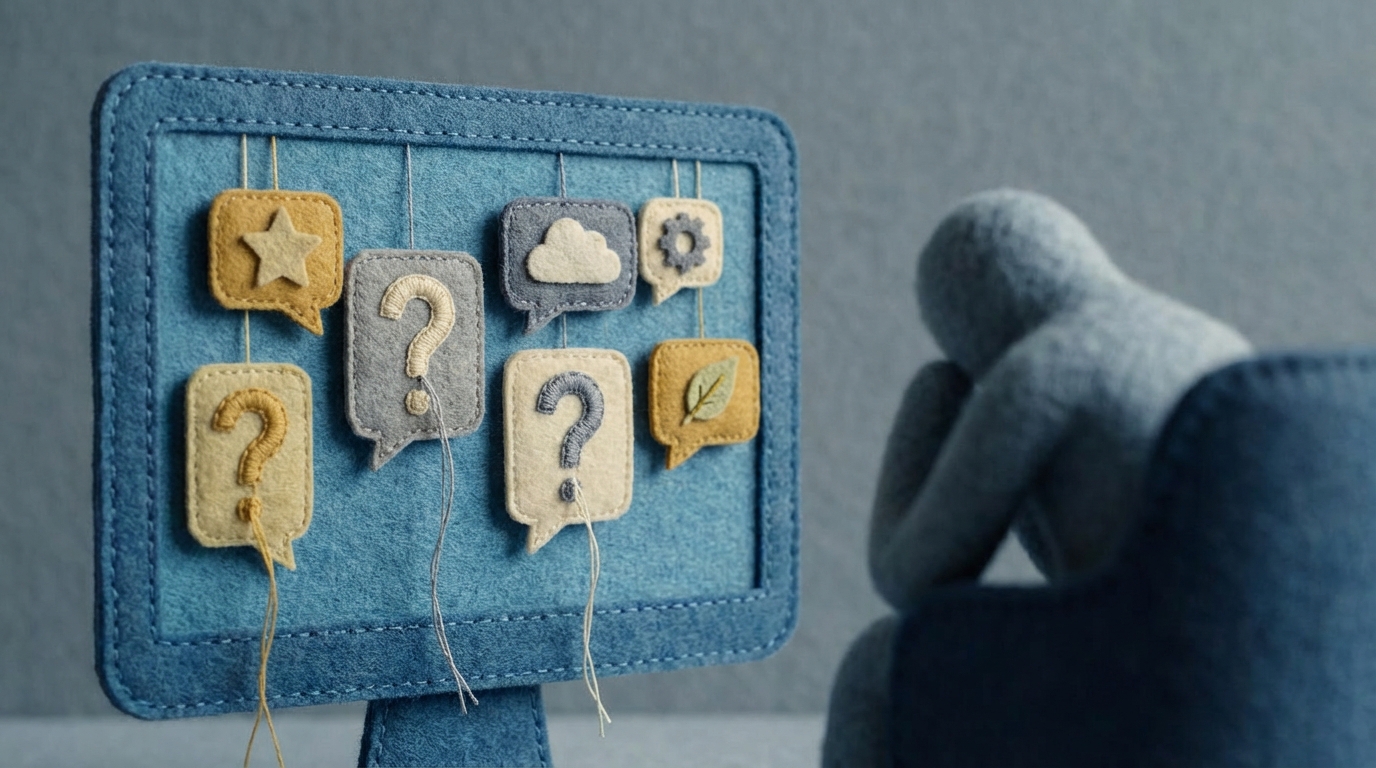 A stylized digital screen or comment section is shown, displaying several unanswered questions or comments from various users (represented by distinct, simple icons). The questions are visibly lingering without a response, creating a sense of neglect. In the background, a faint, abstract figure (representing the company) is turned away, seemingly oblivious to the interactions. The composition highlights the negative impact of unaddressed communication, with a muted and slightly cold color palette, emphasizing missed opportunities.