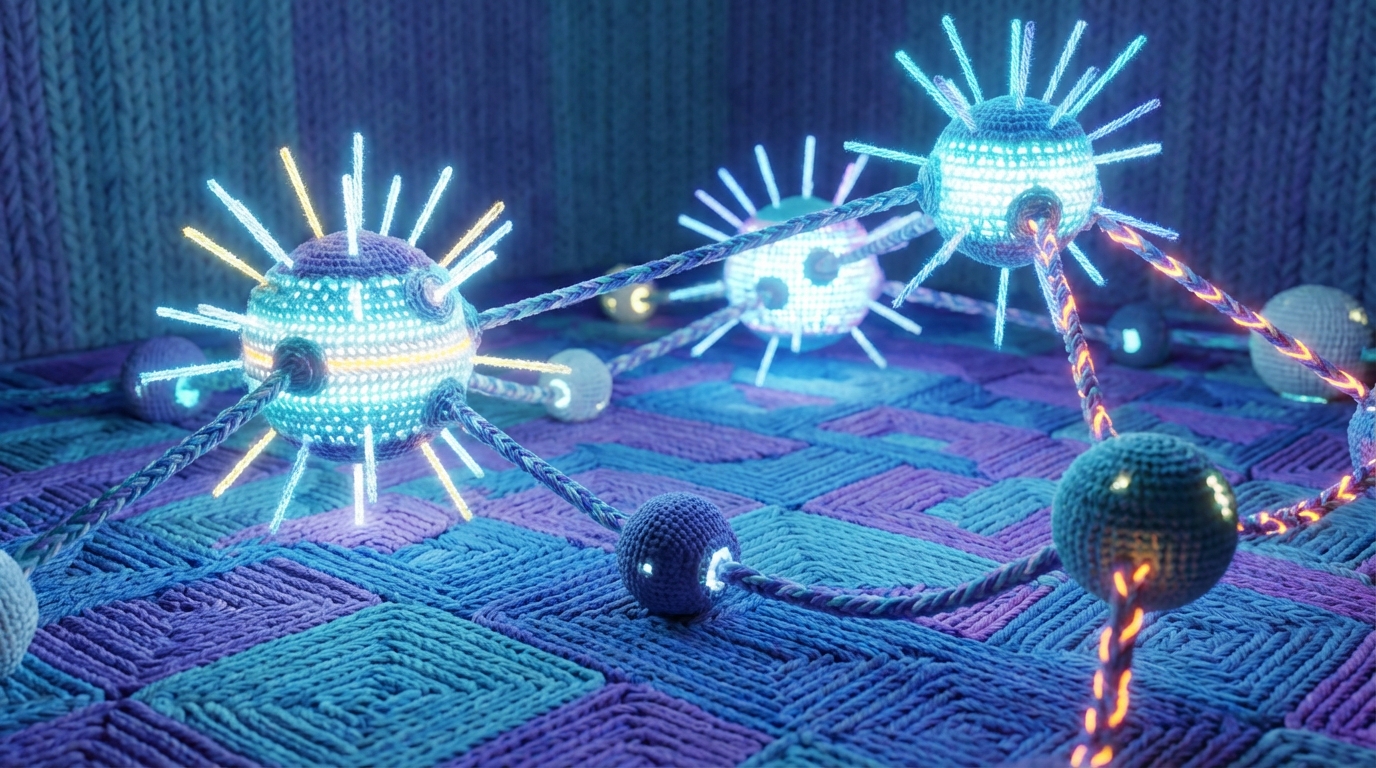 A futuristic, abstract arena or battlefield, seen from a slightly elevated perspective. Instead of physical combatants, there are glowing, interconnected digital nodes representing online businesses. Some nodes are more prominent and actively sending out light signals, while others are dimmer. The overall atmosphere is competitive and dynamic. Cool blue and purple tones dominate, with bright white and yellow accents for active nodes.