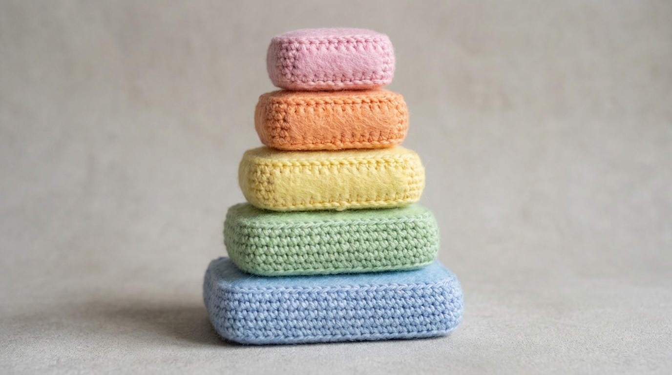 A stack of five distinct, rectangular building blocks, each labeled with a keyword representing a stage (Awareness, Interest, Consideration, Intent, Purchase, Loyalty). The blocks are neatly stacked, forming a stable structure, emphasizing that each stage is a crucial foundation for the next. The lowest block is wider, and they gradually narrow towards the top. The blocks are in pastel, complementary colors against a neutral background.