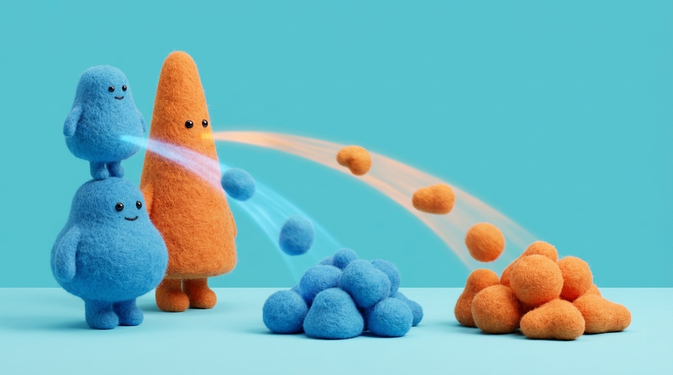 A visual representation of supervised learning. Two distinct columns of abstract shapes are shown. The left column contains shapes labeled with clear categories (e.g., 