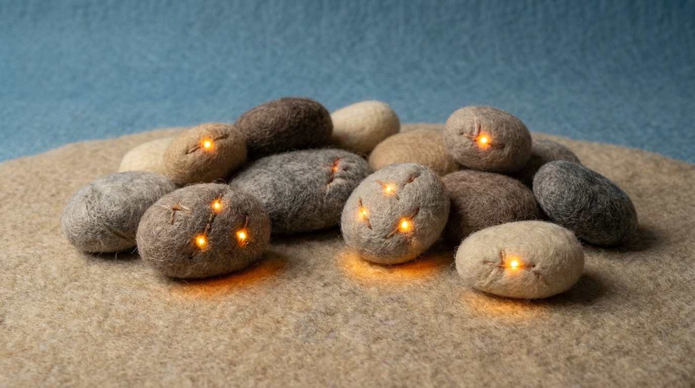 A collection of various smooth, rounded pebbles, some with small, artistic 