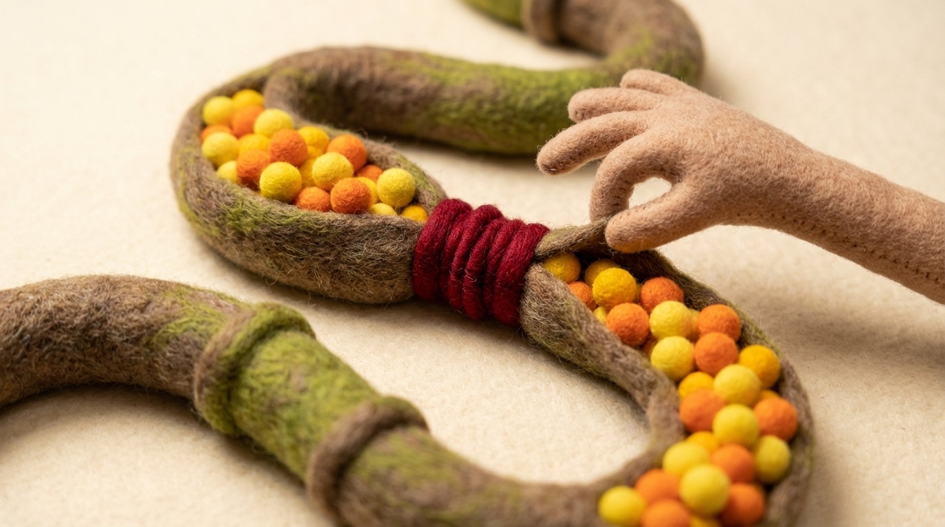 A winding, somewhat tangled path or pipeline, with one specific section visibly constricted and causing a noticeable backup of flowing, abstract elements. A stylized hand, reaching into the scene from the side, is gently widening the constricted part, allowing the flow to move freely and smoothly again. The overall scene illustrates the identification and resolution of a problem area. Contrasting colors are used to highlight the "bottleneck" and the positive change occurring.