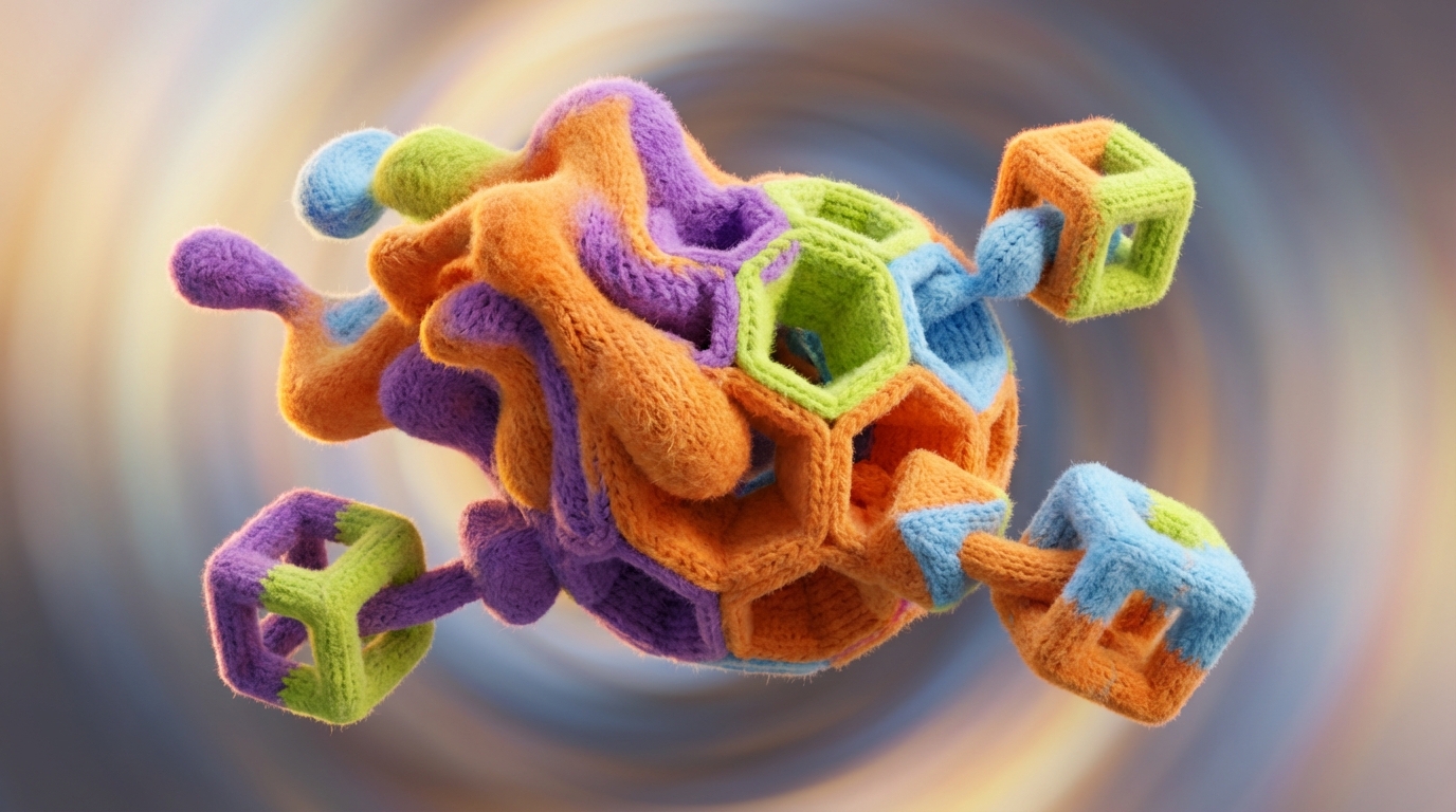 A dynamic, abstract scene featuring fluid, interconnected shapes that are constantly shifting and reconfiguring themselves to form new, stable structures. The background shows blurred, rapidly changing environmental elements, emphasizing the need for quick adaptation. The shapes themselves are vibrant and energetic, conveying a sense of continuous evolution and readiness for new challenges.