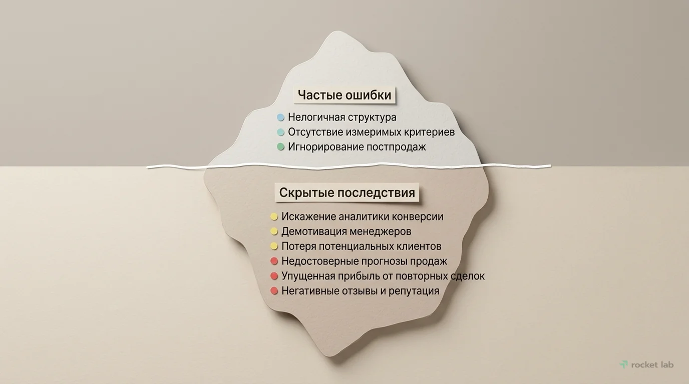 Айсберг ошибок в работе с воронкой продаж