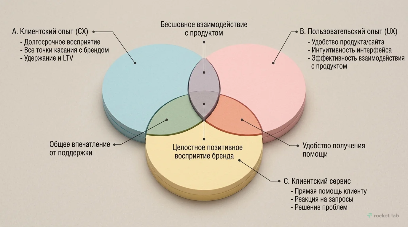 Отличие CX от UX и клиентского сервиса