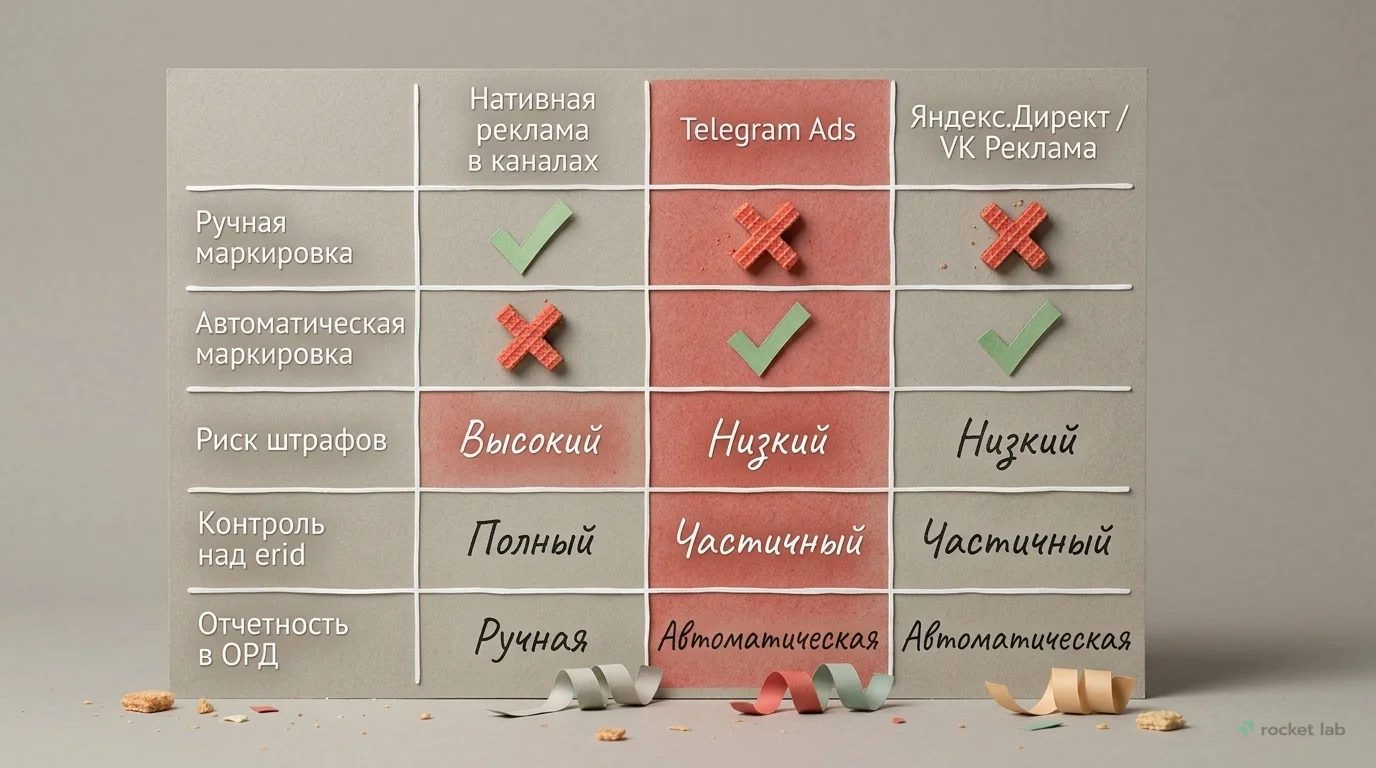 Сравнение способов размещения рекламы и маркировки