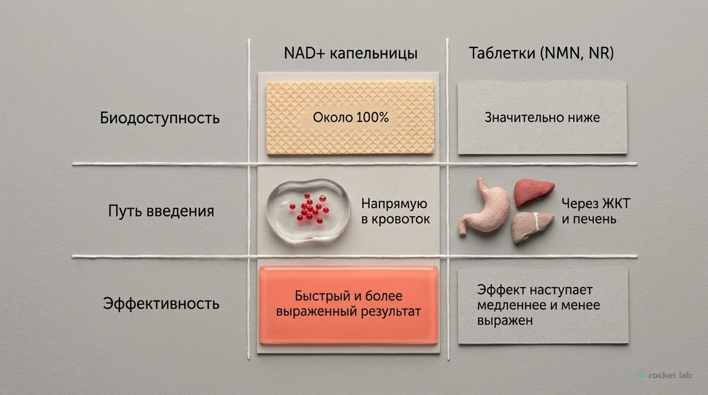 Сравнение NAD+ капельниц и таблеток