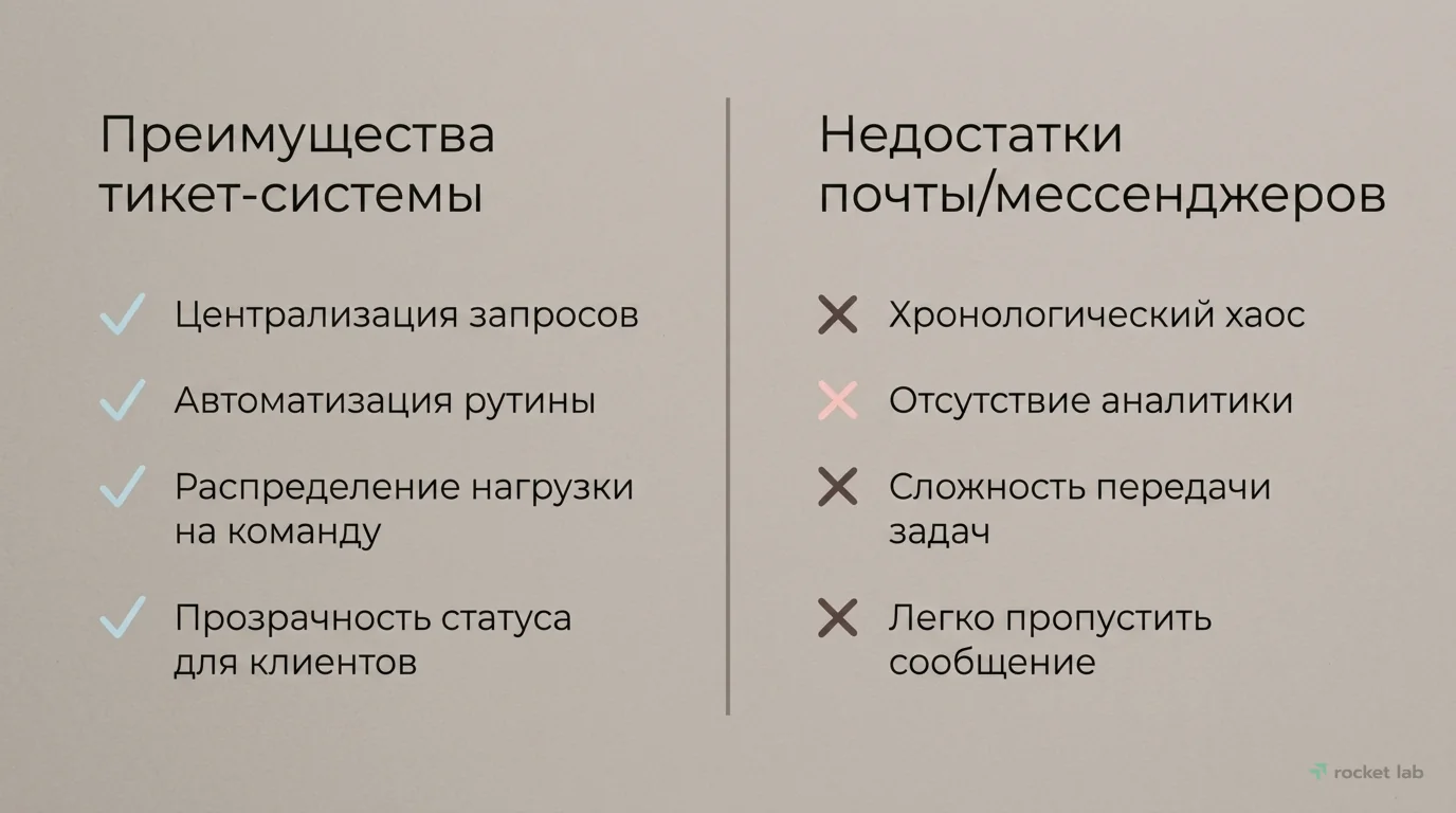Преимущества тикет-систем над почтой/мессенджерами