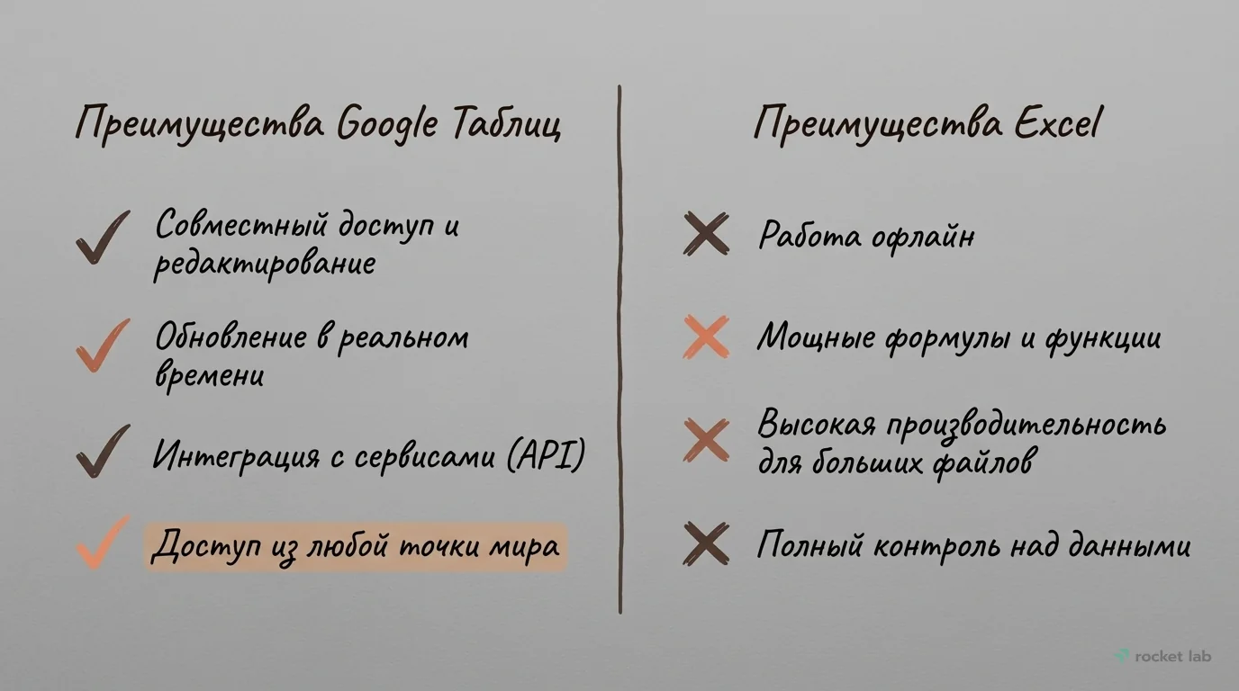 Excel vs Google Таблицы: плюсы и минусы