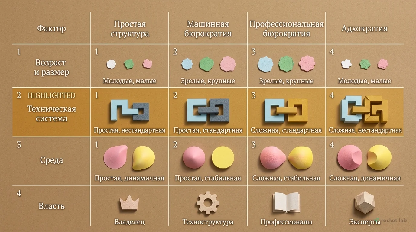 Факторы, влияющие на выбор структуры по Минцбергу
