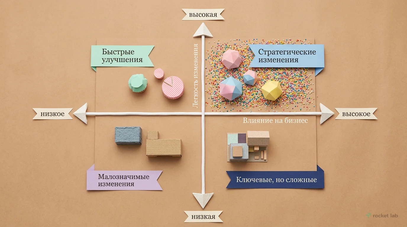 Матрица «Влияние/Легкость изменения» для элементов бизнес-модели