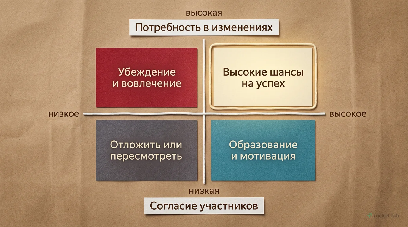 Модель Хайнингса: Оценка шансов на успех изменений