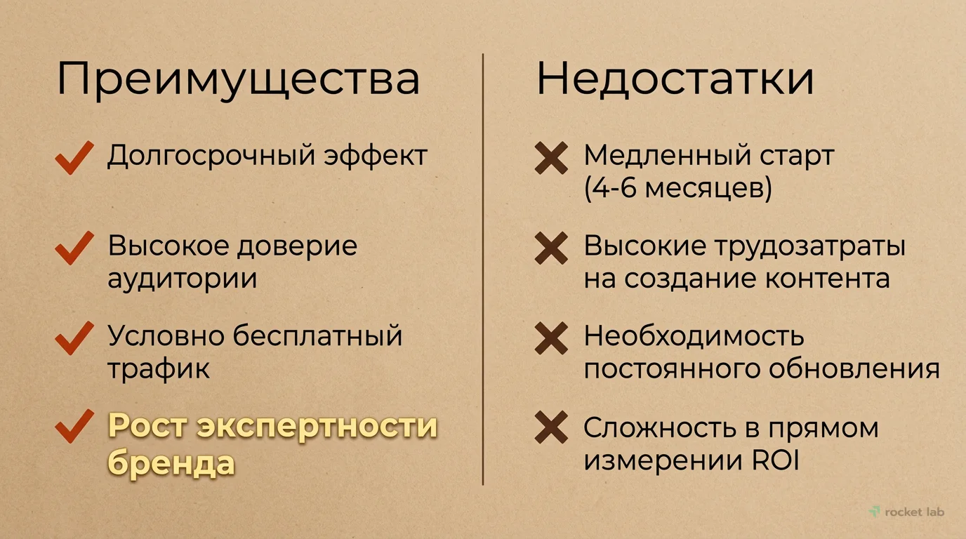 Плюсы и минусы контент-маркетинга и SEO