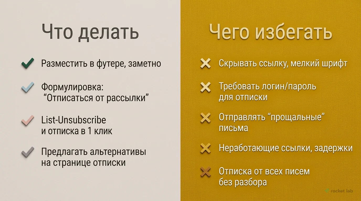 Правила и ошибки при организации отписки