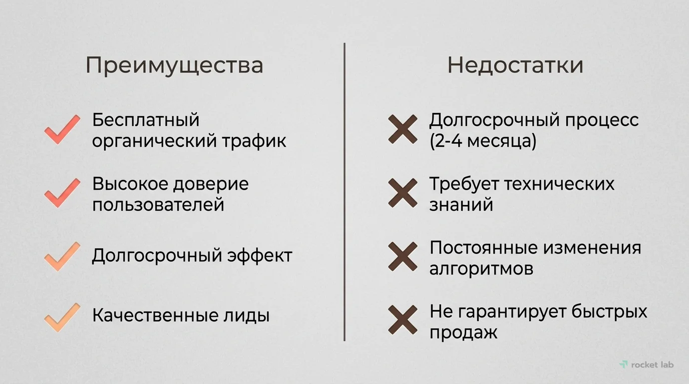 Преимущества и недостатки SEO