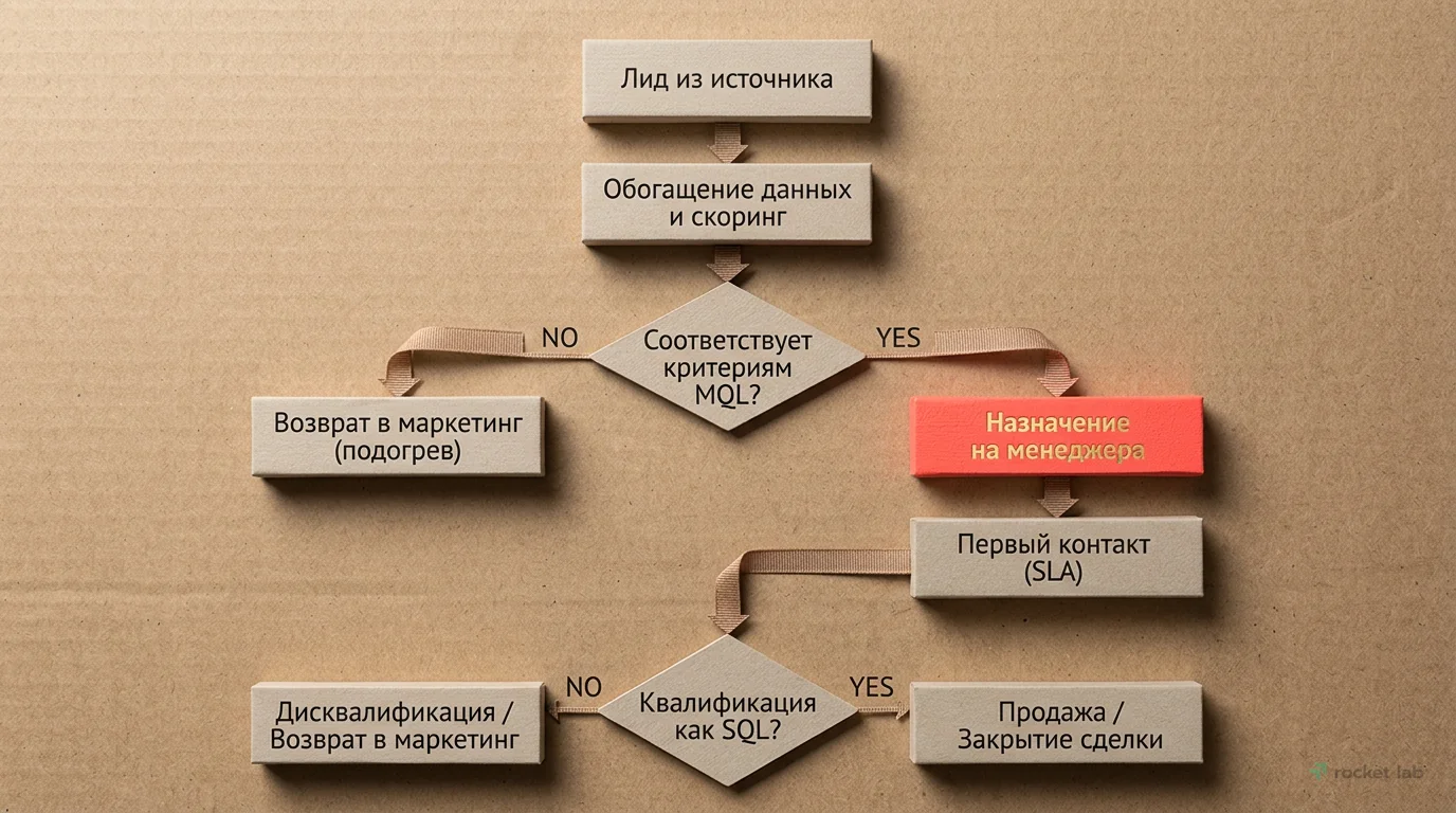 Процесс обработки лида с учетом MQL и SQL