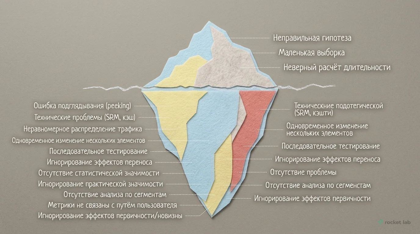 Распространенные ошибки в A/B-тестировании: айсберг проблем
