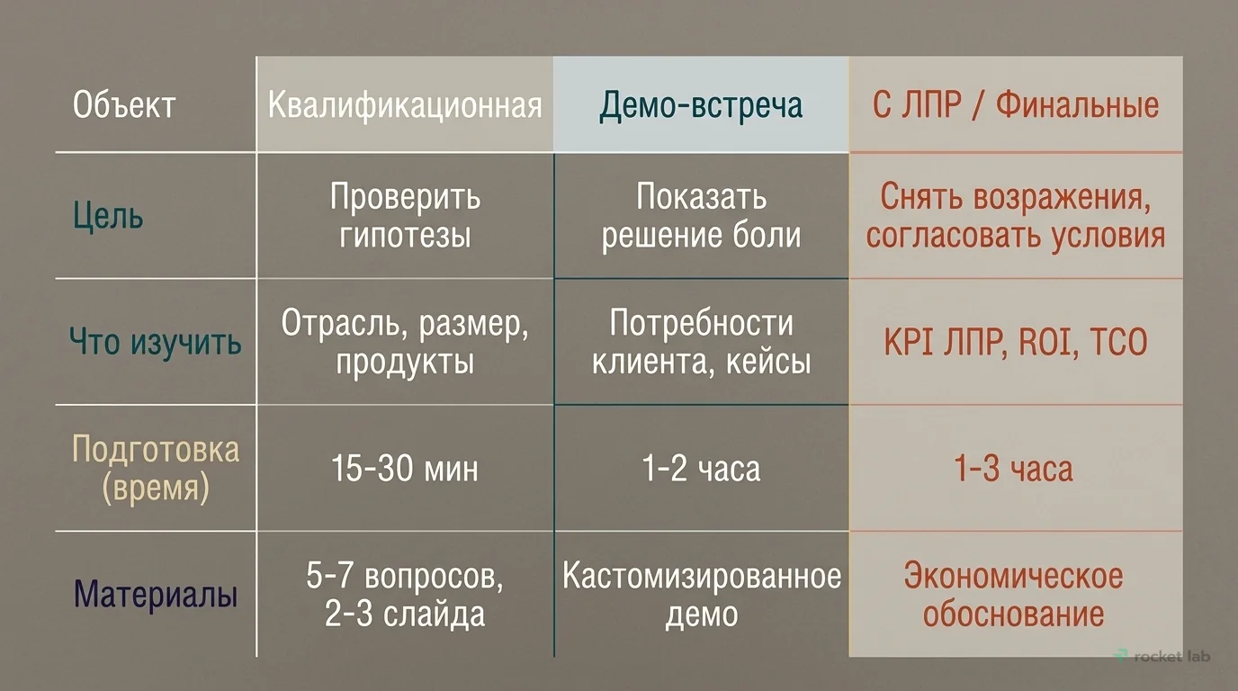 Различия в подготовке к встречам на разных этапах сделки