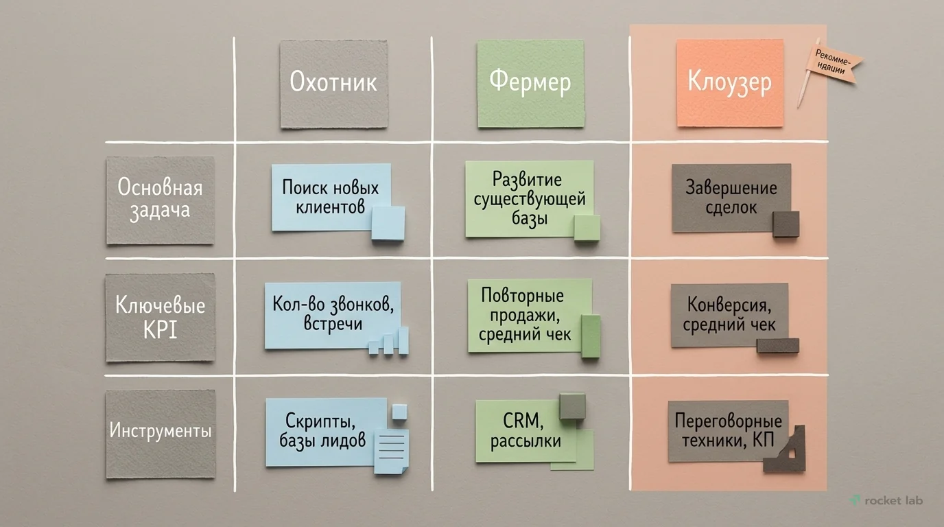 Роли в отделе продаж: Охотники, Фермеры, Клоузеры