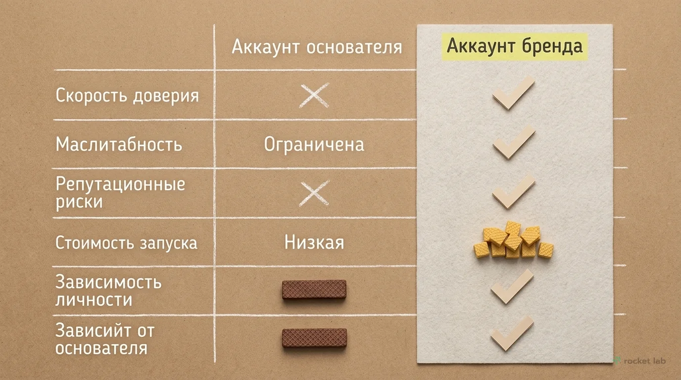 Сравнение аккаунта основателя и бренда